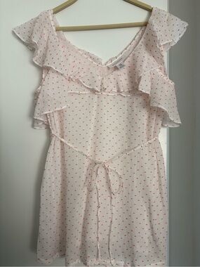 Motherhood Maternity White Dress with Coral Dot Texture